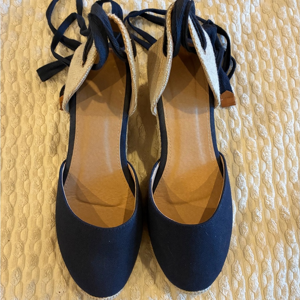 Navy Blue Espadrille Wedge Sandals